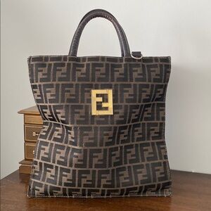 Fendi vintage Black and Brown monogram Logo Tote